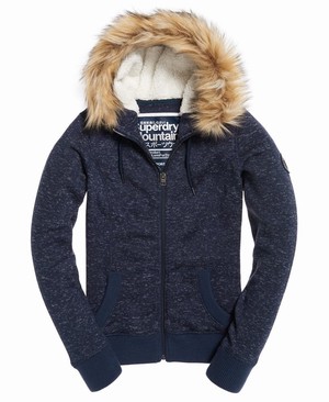 Superdry Storm Faux Fur Cipzárhood Női Kapucnis Pulóver Sötétkék | VQSUM2438